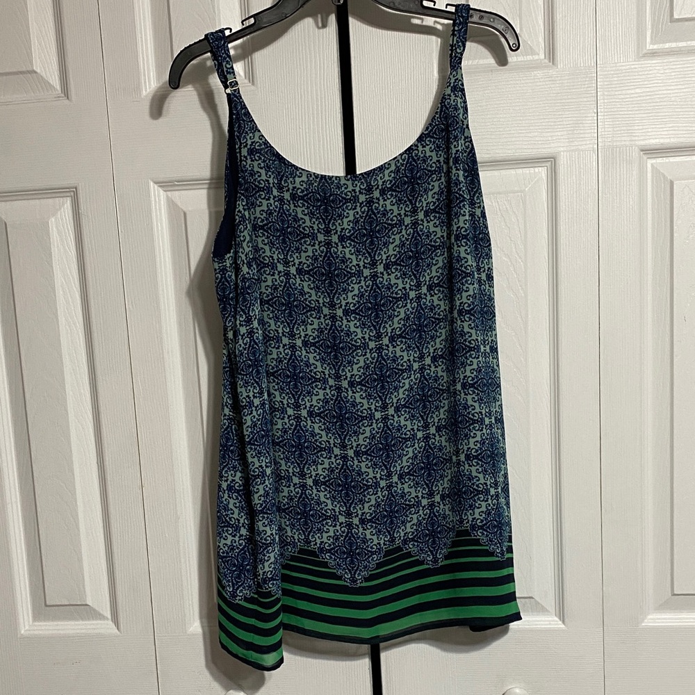 CAbi Blue and Green Printed Tank Top